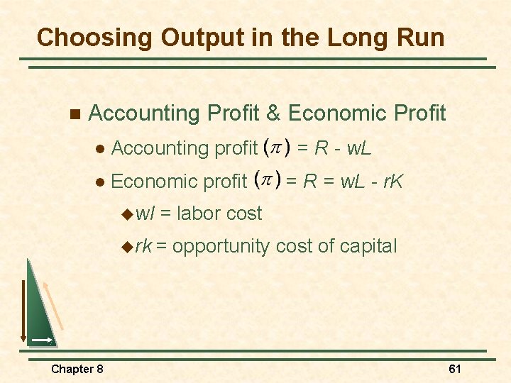 Choosing Output in the Long Run n Accounting Profit & Economic Profit l Accounting