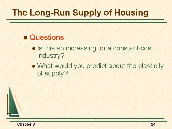 The Long-Run Supply of Housing n Questions l Is this an increasing or a