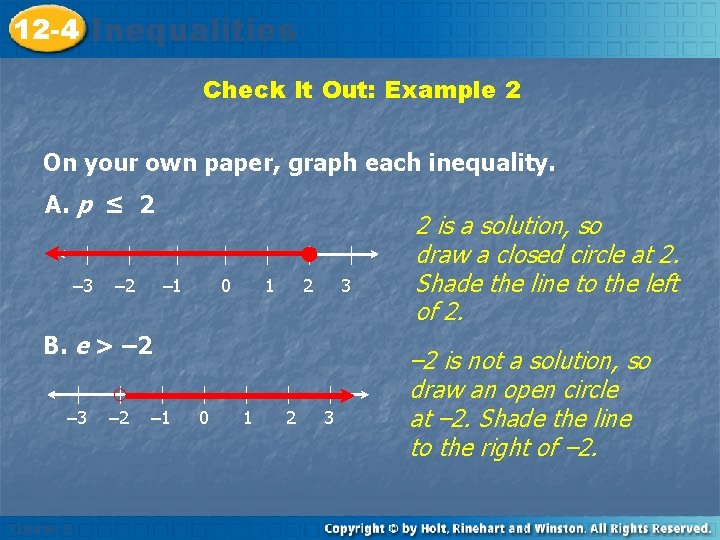 12 -4 Inequalities Check It Out: Example 2 On your own paper, graph each