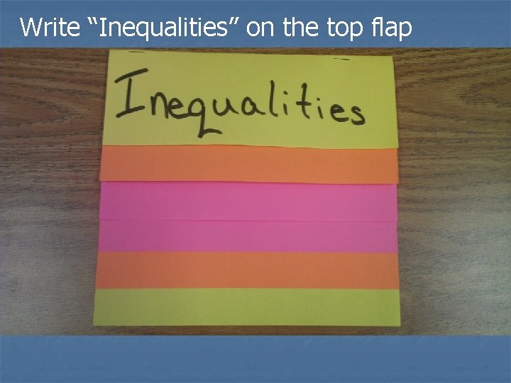 Write “Inequalities” on the top flap 