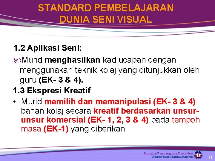 STANDARD PEMBELAJARAN DUNIA SENI VISUAL 1. 2 Aplikasi Seni: Murid menghasilkan kad ucapan dengan