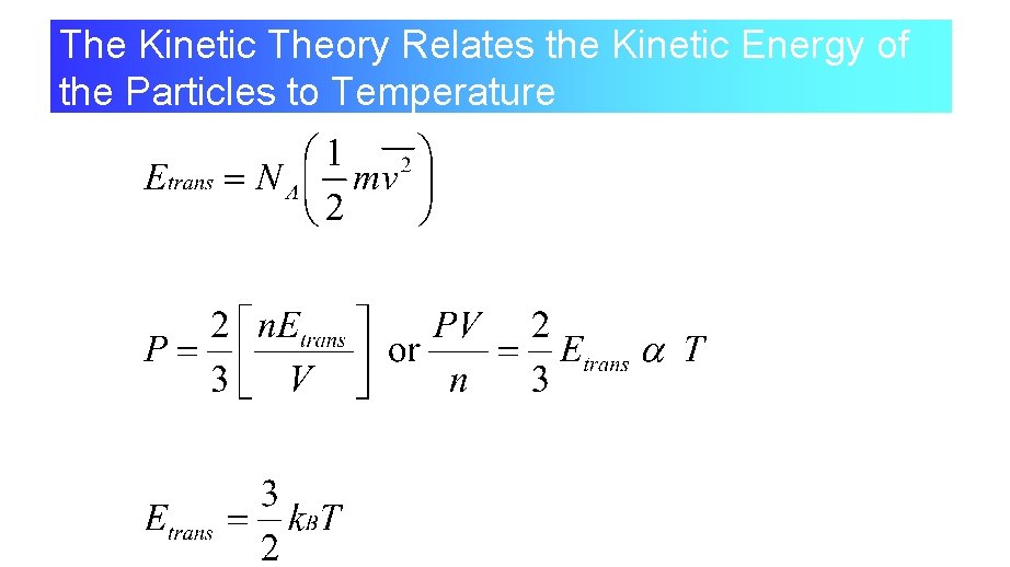 The Kinetic Theory Relates the Kinetic Energy of the Particles to Temperature 