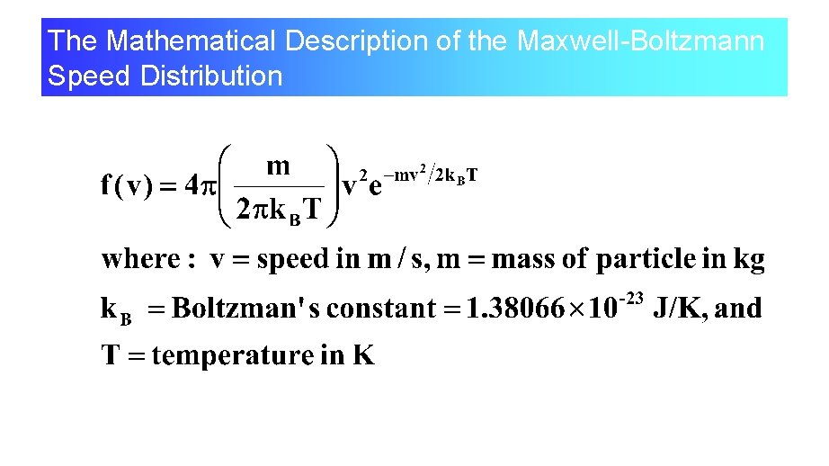 The Mathematical Description of the Maxwell-Boltzmann Speed Distribution 