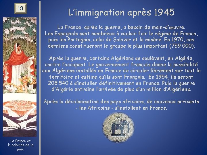 18 L’immigration après 1945 La France, après la guerre, a besoin de main-d’œuvre. Les
