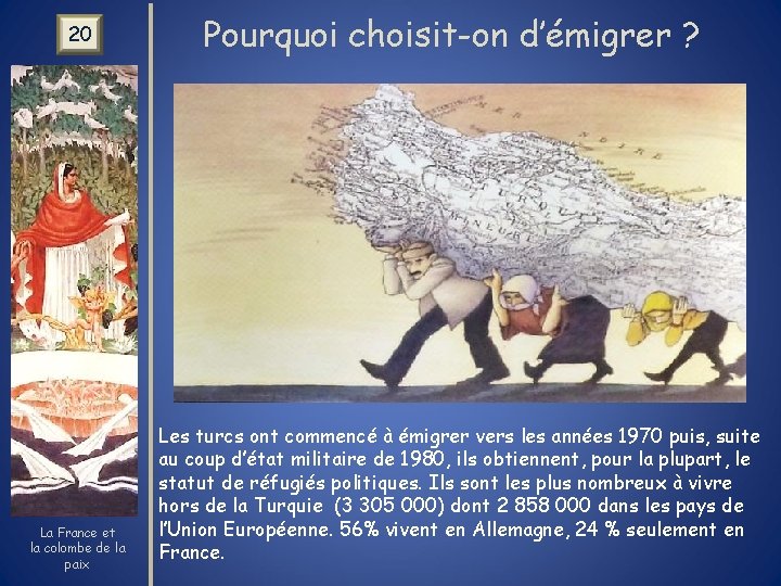 20 La France et la colombe de la paix Pourquoi choisit-on d’émigrer ? Les