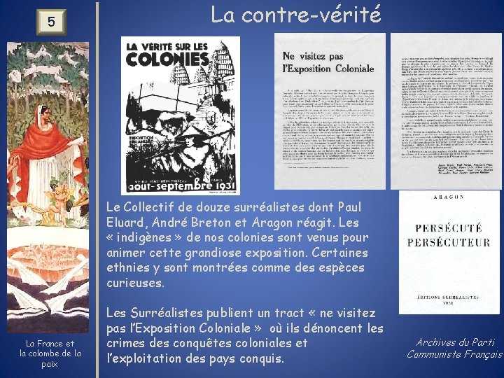 5 La contre-vérité Le Collectif de douze surréalistes dont Paul Eluard, André Breton et