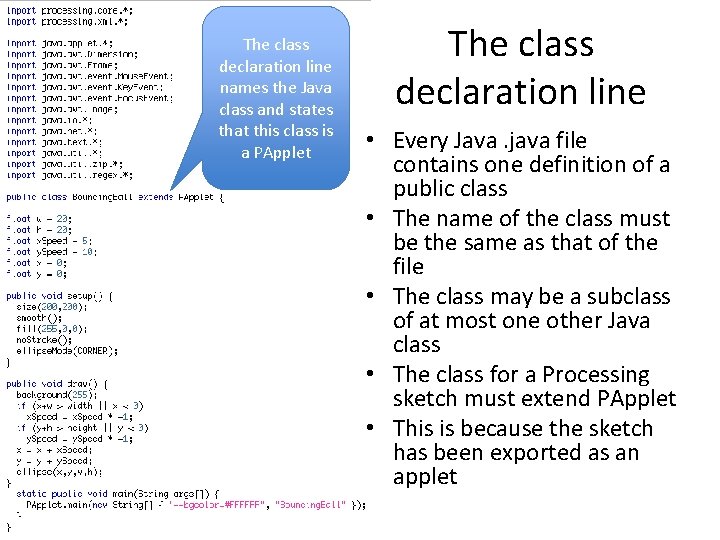 The class declaration line names the Java class and states that this class is