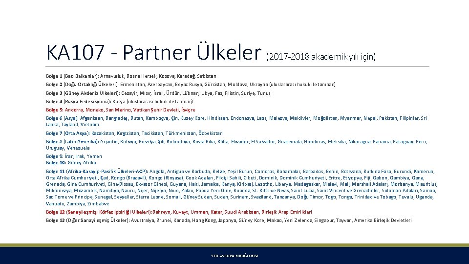 KA 107 - Partner Ülkeler (2017 -2018 akademik yılı için) Bölge 1 (Batı Balkanlar):