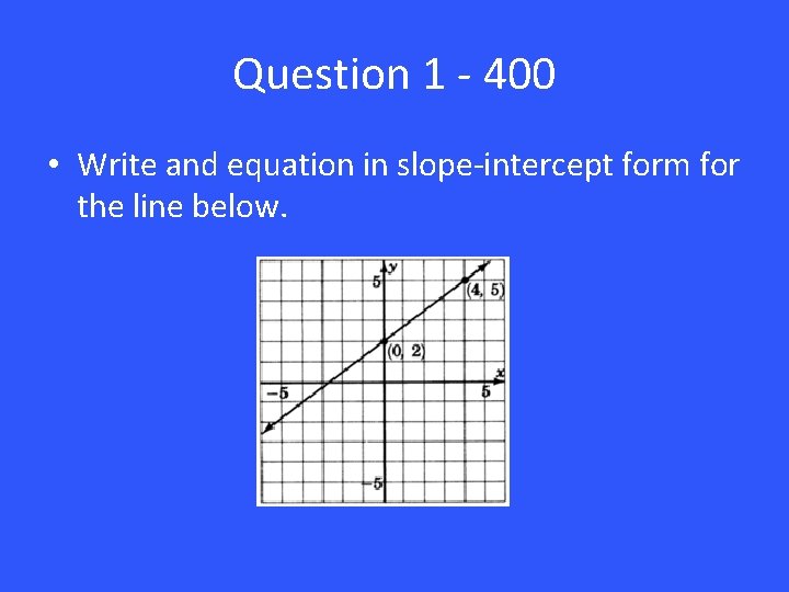 Question 1 - 400 • Write and equation in slope-intercept form for the line