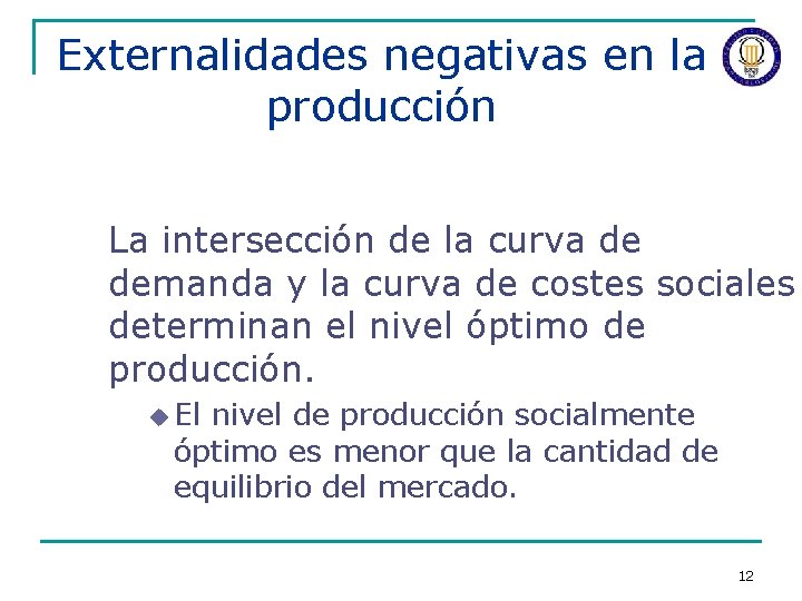 Externalidades negativas en la producción La intersección de la curva de demanda y la