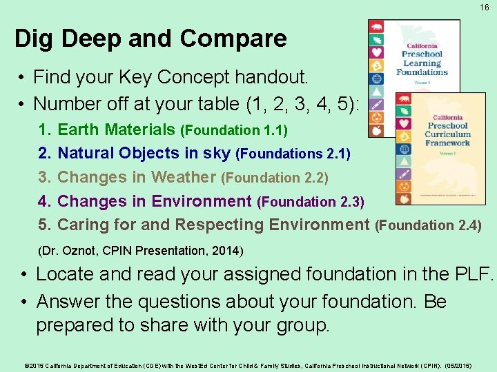 16 Dig Deep and Compare • Find your Key Concept handout. • Number off