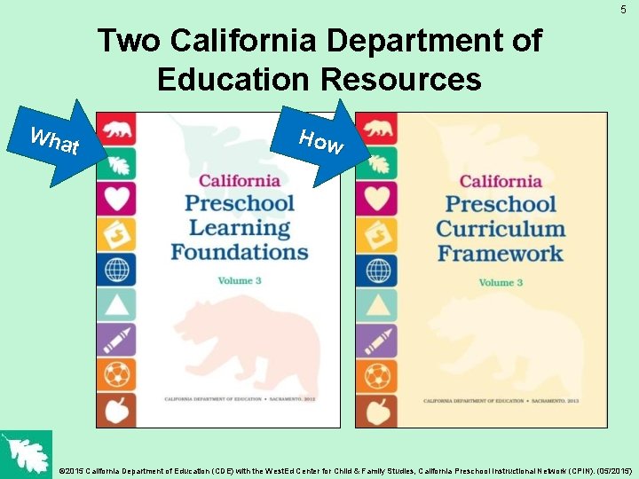 5 Two California Department of Education Resources Wha t How © 2015 California Department