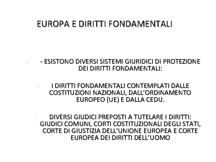 EUROPA E DIRITTI FONDAMENTALI - ESISTONO DIVERSI SISTEMI GIURIDICI DI PROTEZIONE DEI DIRITTI FONDAMENTALI: