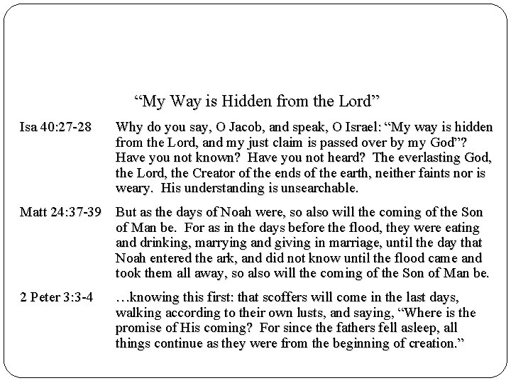 “My Way is Hidden from the Lord” Isa 40: 27 -28 Why do you