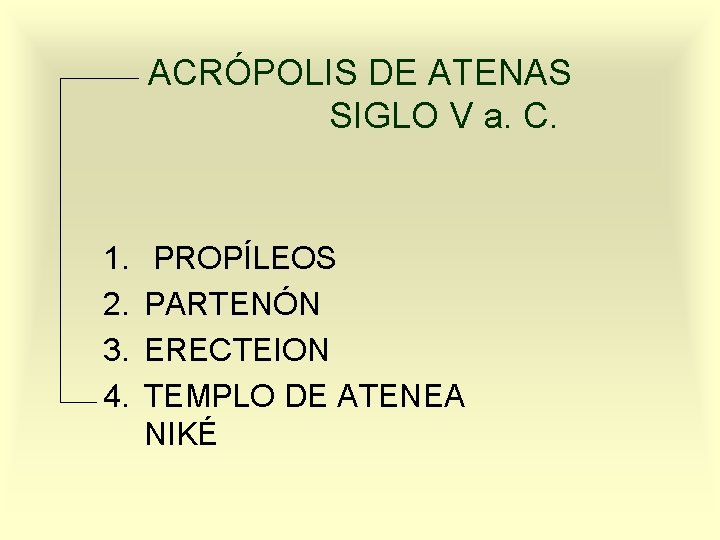 ACRÓPOLIS DE ATENAS SIGLO V a. C. 1. 2. 3. 4. PROPÍLEOS PARTENÓN ERECTEION