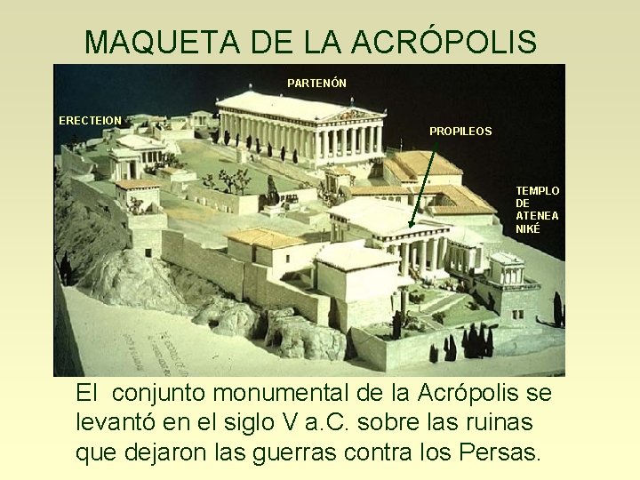 MAQUETA DE LA ACRÓPOLIS PARTENÓN ERECTEION PROPILEOS TEMPLO DE ATENEA NIKÉ El conjunto monumental