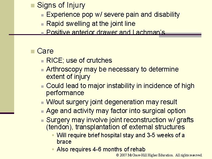 n Signs of Injury n n Experience pop w/ severe pain and disability Rapid