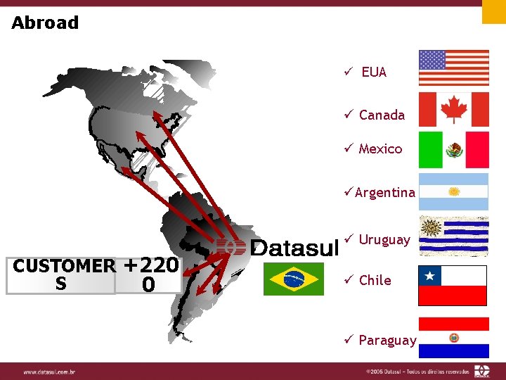 Abroad ü EUA ü Canada ü Mexico üArgentina ü Uruguay CUSTOMER +220 S 0