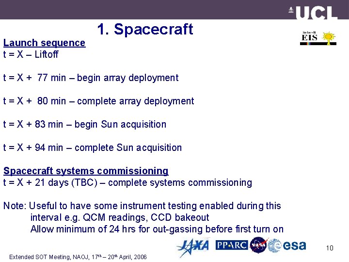 Launch sequence t = X – Liftoff 1. Spacecraft t = X + 77