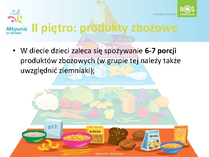 II piętro: produkty zbożowe • W diecie dzieci zaleca się spożywanie 6 -7 porcji