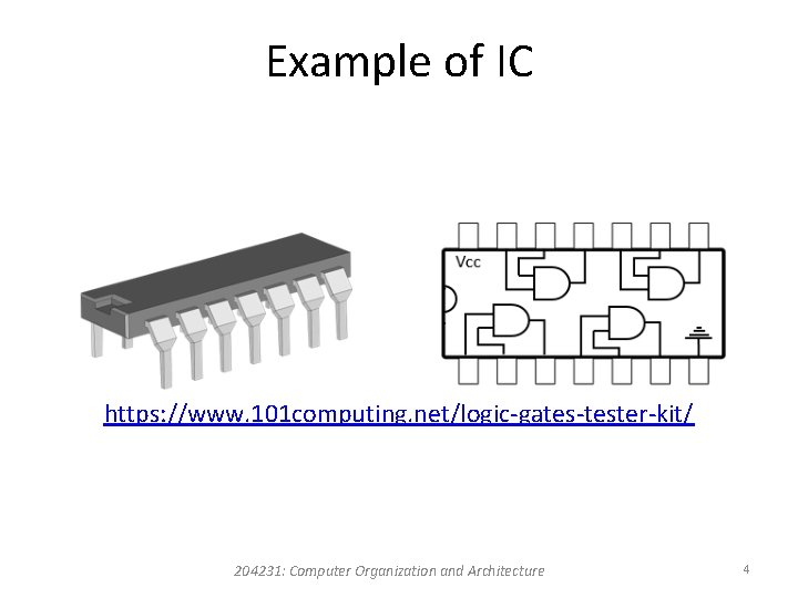 Example of IC https: //www. 101 computing. net/logic-gates-tester-kit/ 204231: Computer Organization and Architecture 4