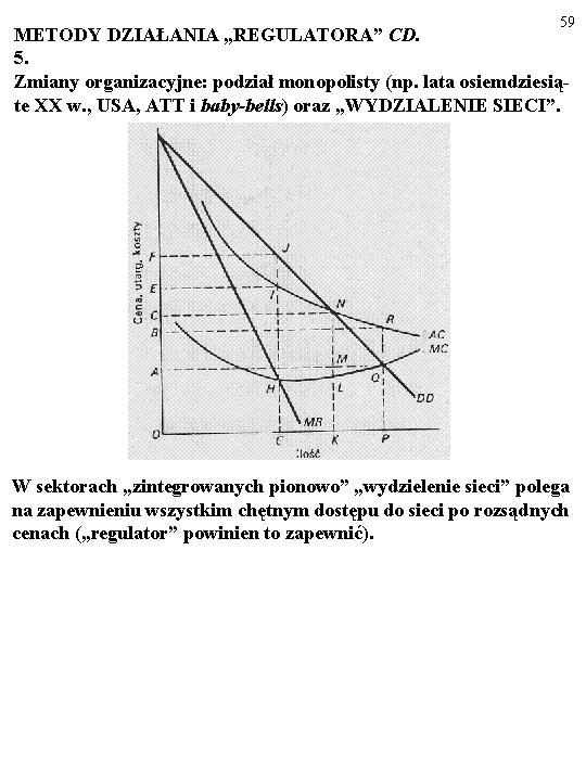 59 METODY DZIAŁANIA „REGULATORA” CD. 5. Zmiany organizacyjne: podział monopolisty (np. lata osiemdziesiąte XX