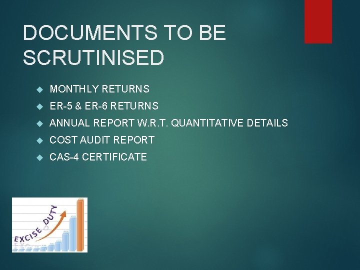 DOCUMENTS TO BE SCRUTINISED MONTHLY RETURNS ER-5 & ER-6 RETURNS ANNUAL REPORT W. R.