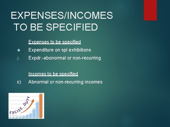 EXPENSES/INCOMES TO BE SPECIFIED Expenses to be specified Expenditure on spl exhibitions j) Expdr.