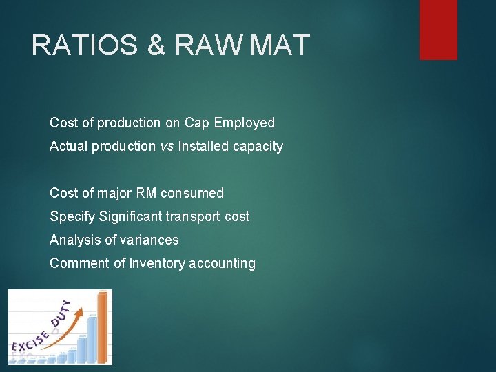 RATIOS & RAW MAT Cost of production on Cap Employed Actual production vs Installed