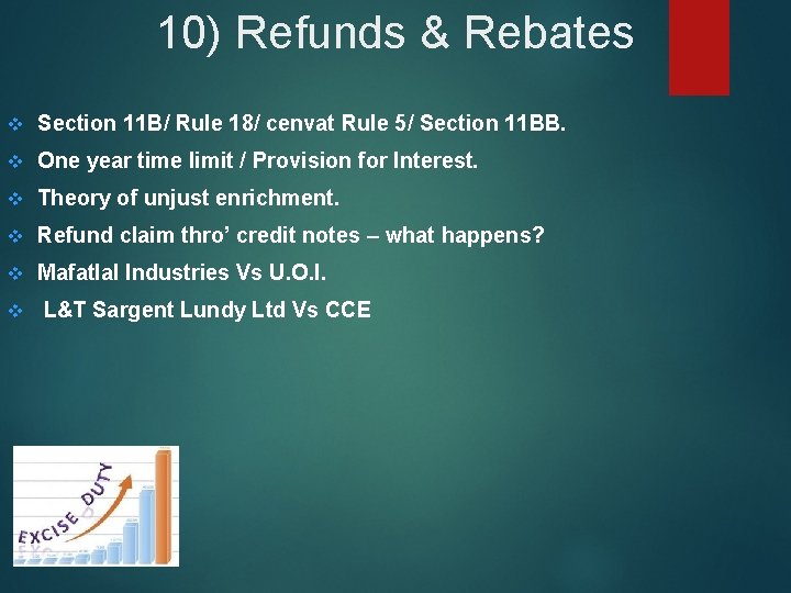 10) Refunds & Rebates v Section 11 B/ Rule 18/ cenvat Rule 5/ Section