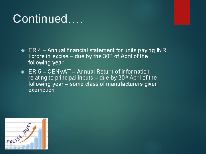 Continued…. ER 4 – Annual financial statement for units paying INR I crore in