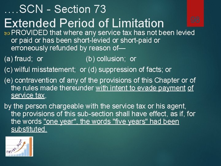 …. SCN - Section 73 Extended Period of Limitation 98 PROVIDED that where any