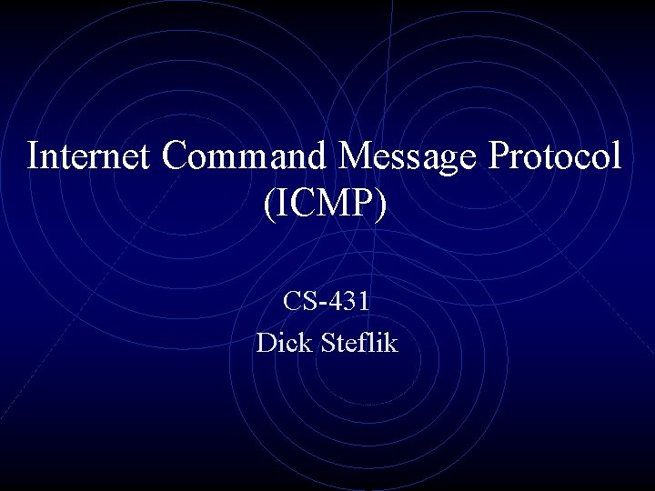 Internet Command Message Protocol (ICMP) CS-431 Dick Steflik 