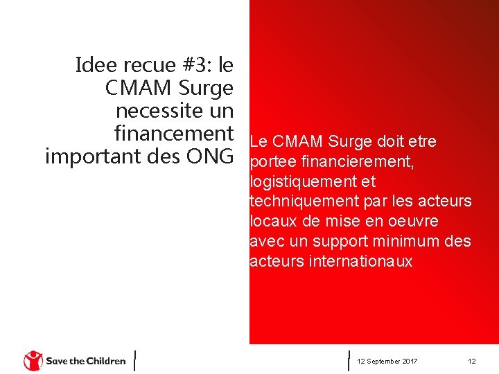 Idee recue #3: le CMAM Surge necessite un financement Le CMAM Surge doit etre Idee recue #3: le CMAM Surge necessite un financement Le CMAM Surge doit etre