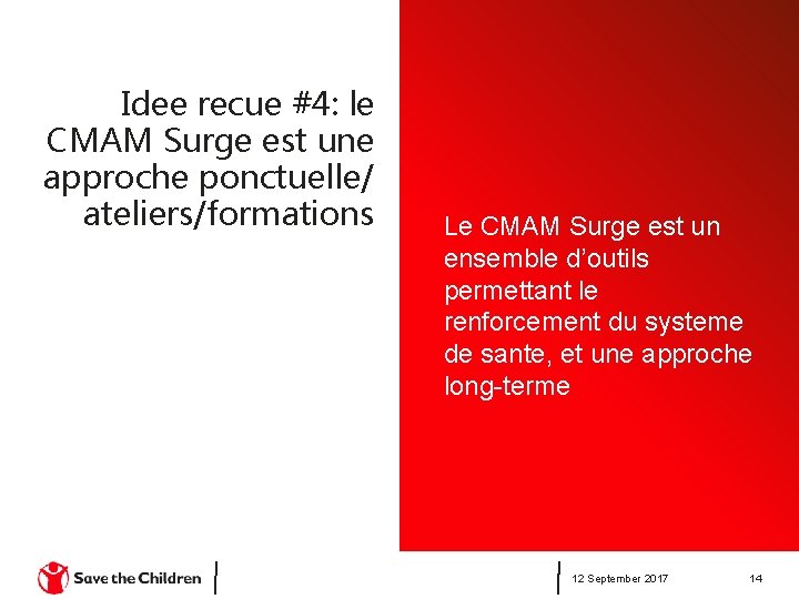 Idee recue #4: le CMAM Surge est une approche ponctuelle/ ateliers/formations Le CMAM Surge Idee recue #4: le CMAM Surge est une approche ponctuelle/ ateliers/formations Le CMAM Surge