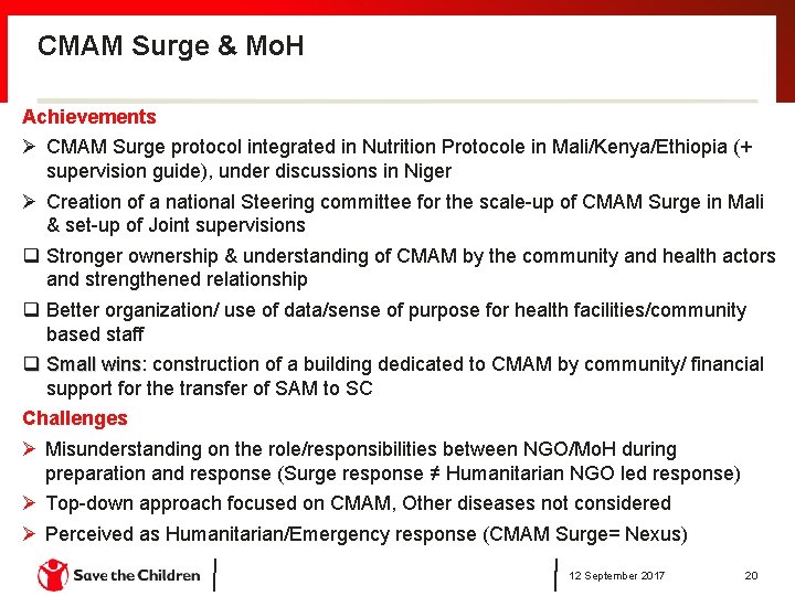 CMAM Surge & Mo. H Achievements Ø CMAM Surge protocol integrated in Nutrition Protocole CMAM Surge & Mo. H Achievements Ø CMAM Surge protocol integrated in Nutrition Protocole