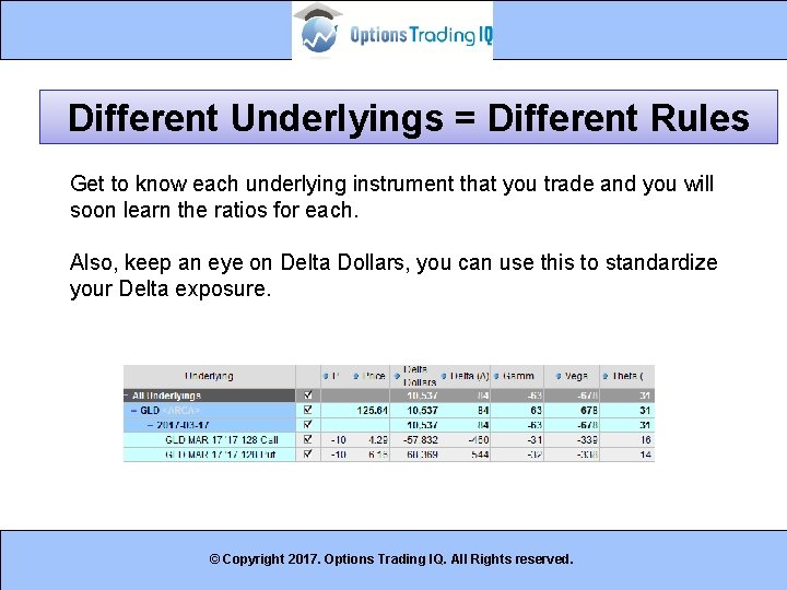 Different Underlyings = Different Rules Get to know each underlying instrument that you trade