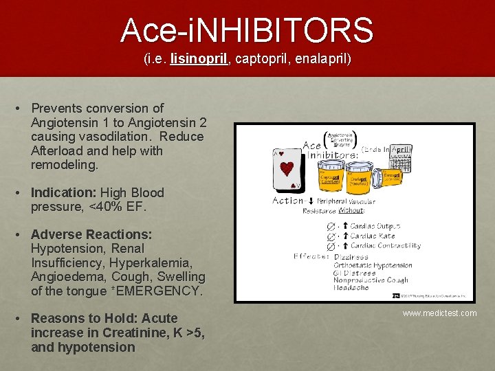 Ace-i. NHIBITORS (i. e. lisinopril, captopril, enalapril) • Prevents conversion of Angiotensin 1 to