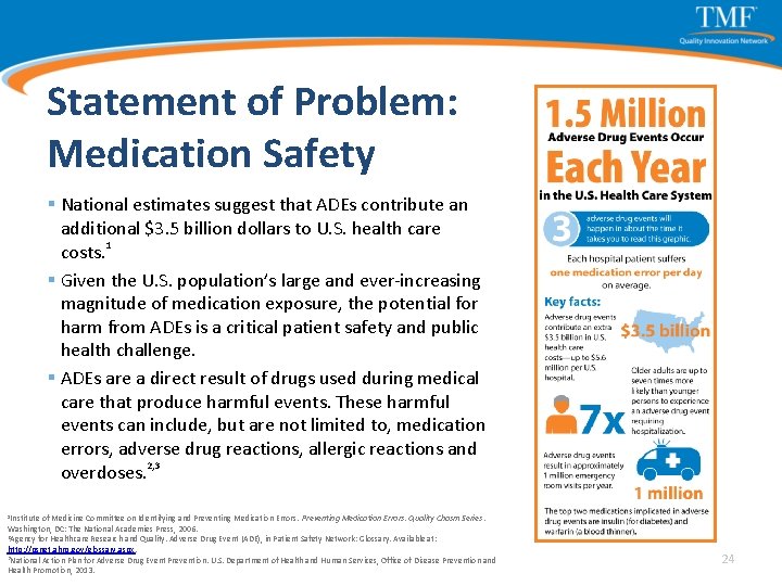 Statement of Problem: Medication Safety § National estimates suggest that ADEs contribute an additional