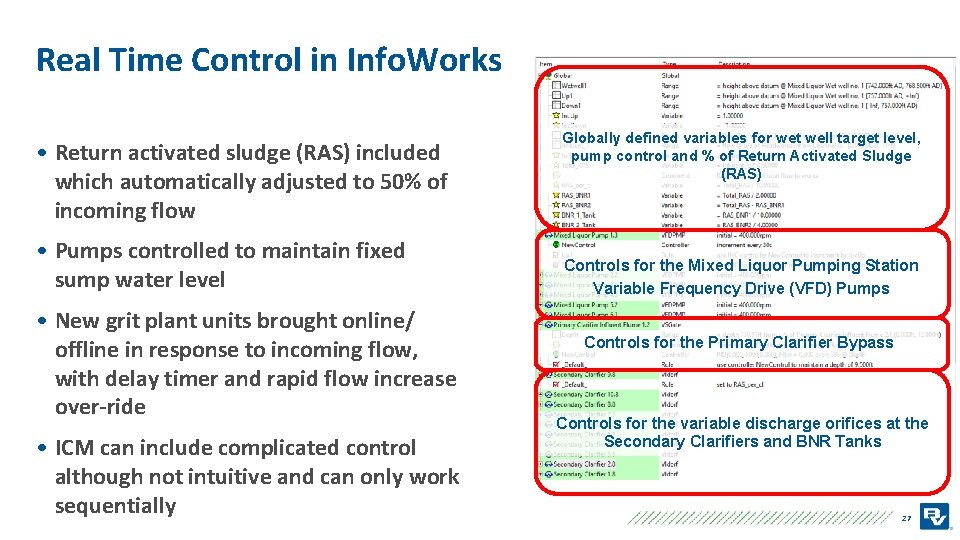 Real Time Control in Info. Works • Return activated sludge (RAS) included which automatically