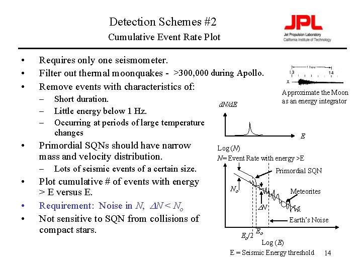 Detection Schemes #2 Cumulative Event Rate Plot • • • Requires only one seismometer.