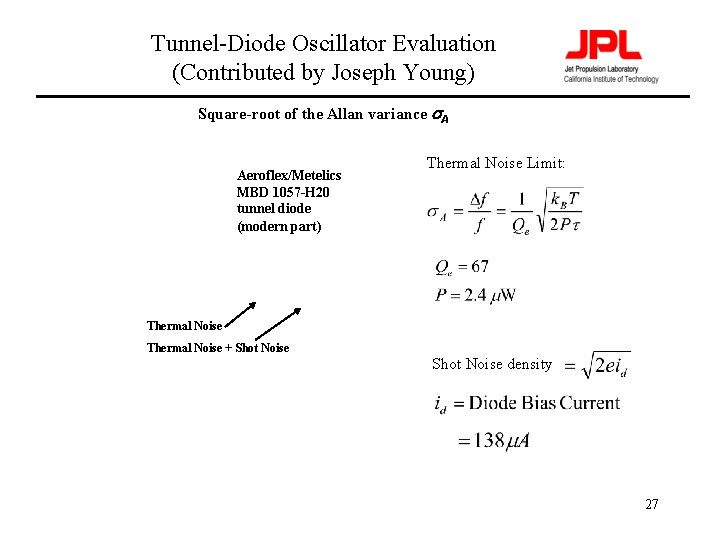 Tunnel-Diode Oscillator Evaluation (Contributed by Joseph Young) Square-root of the Allan variance s. A