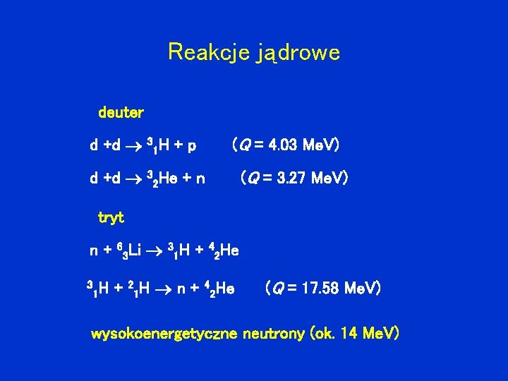 Reakcje jądrowe deuter d +d 31 H + p (Q = 4. 03 Me.