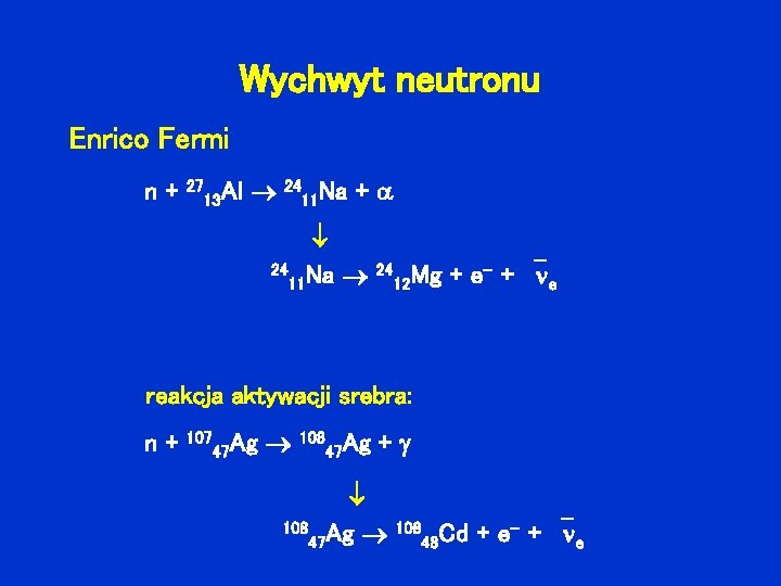 Wychwyt neutronu Enrico Fermi n+ 27 13 Al 24 Na 11 + 24 Na
