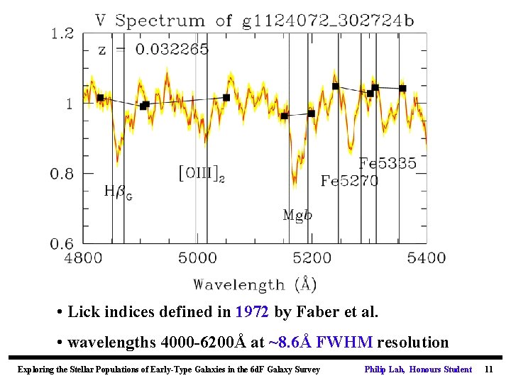 Lick Indices • Lick indices defined in 1972 by Faber et al. • wavelengths