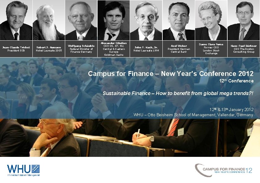 Jean-Claude Trichet President ECB Robert J. Aumann Nobel Laureate 2005 Wolfgang Schäuble Federal Minister