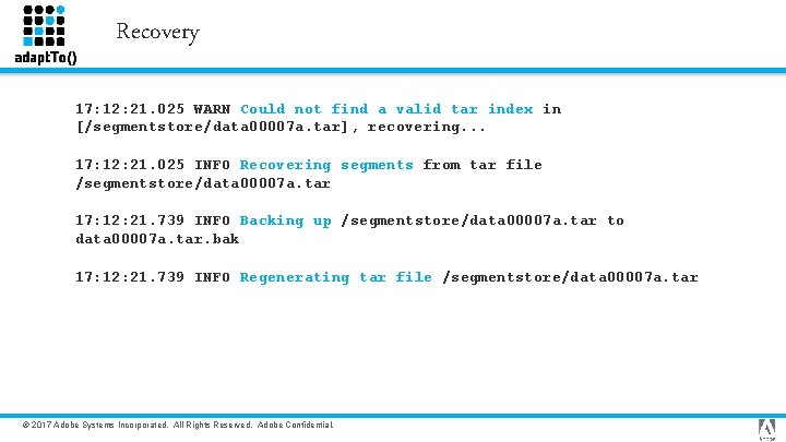 Recovery 17: 12: 21. 025 WARN Could not find a valid tar index in