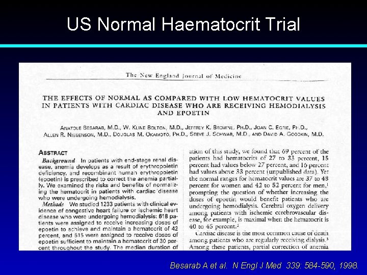 US Normal Haematocrit Trial Besarab A et al. N Engl J Med 339: 584