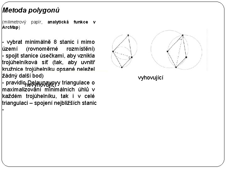 Metoda polygonů (milimetrový papír, analytická funkce v Arc. Map) - vybrat minimálně 8 stanic