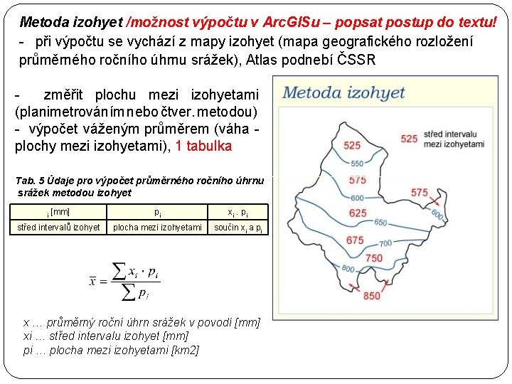 Metoda izohyet /možnost výpočtu v Arc. GISu – popsat postup do textu! - při